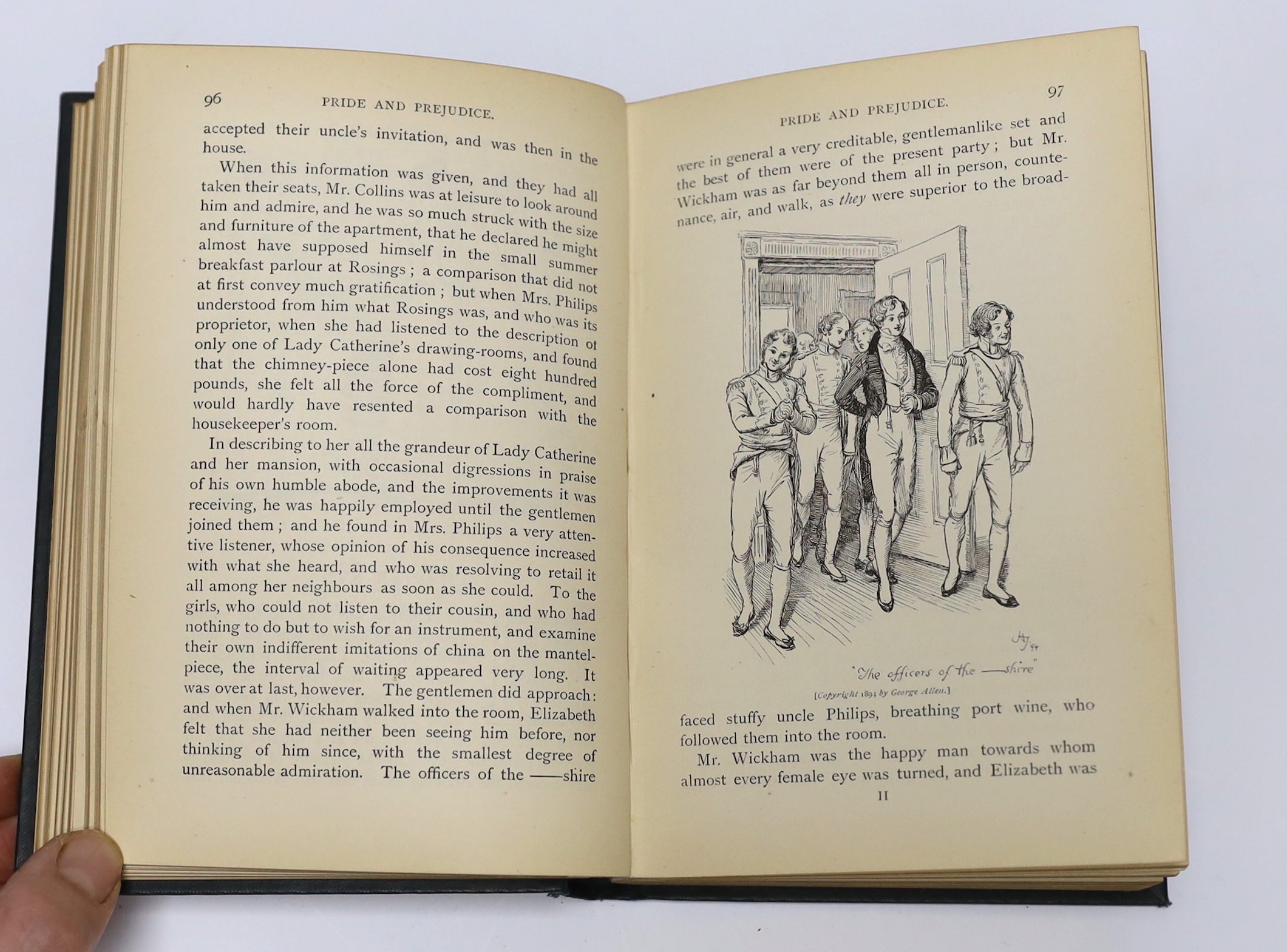 Austen, Jane - Pride and Prejudice, 1st peacock edition, with a preface by George Saintsbury, illustrated with 160 line drawings by Hugh Thomson, 8vo, original dark blue/green cloth gilt, half title with neat ink ownersh